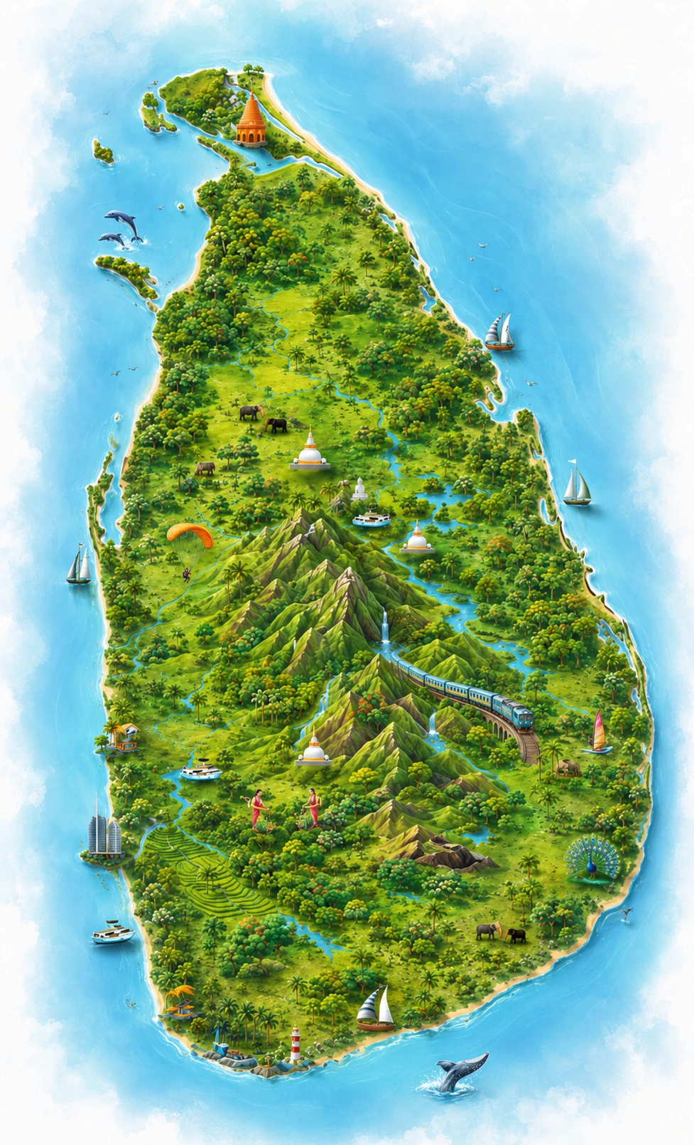 Illustrated travel map of Sri Lanka
